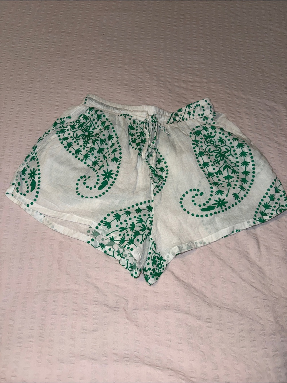 Elan White Shorts with Green Paisley Print